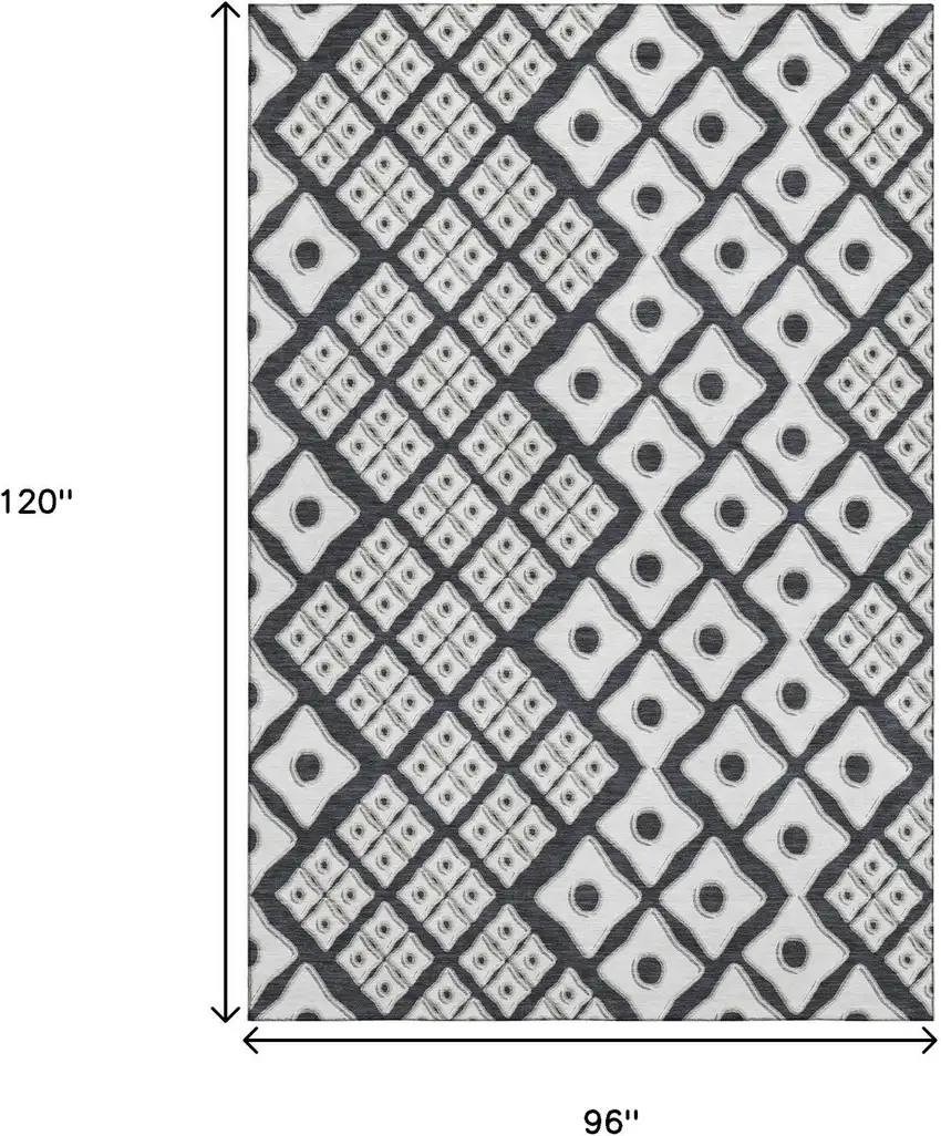 Black And Ivory Geometric Washable Area Rug With UV Protection Photo 3