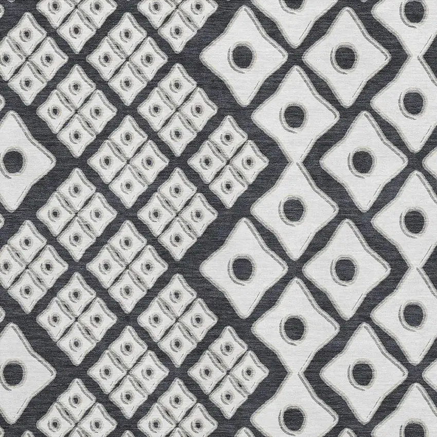 Black And Ivory Geometric Washable Area Rug With UV Protection Photo 4