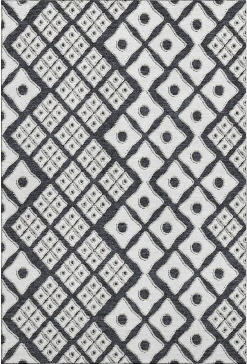 Black And Ivory Geometric Washable Area Rug With UV Protection Photo 2