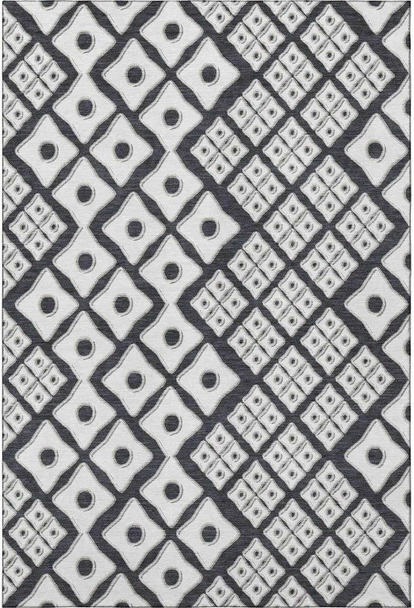 Black And Ivory Geometric Washable Area Rug With UV Protection Photo 5