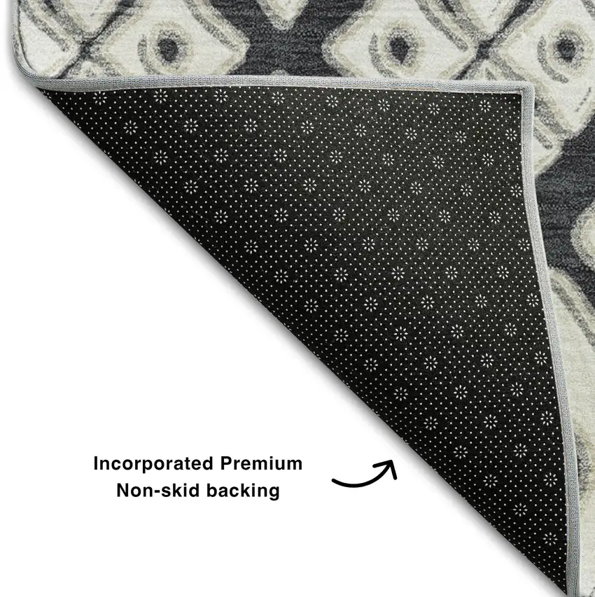 Black And Ivory Geometric Washable Area Rug With UV Protection Photo 7