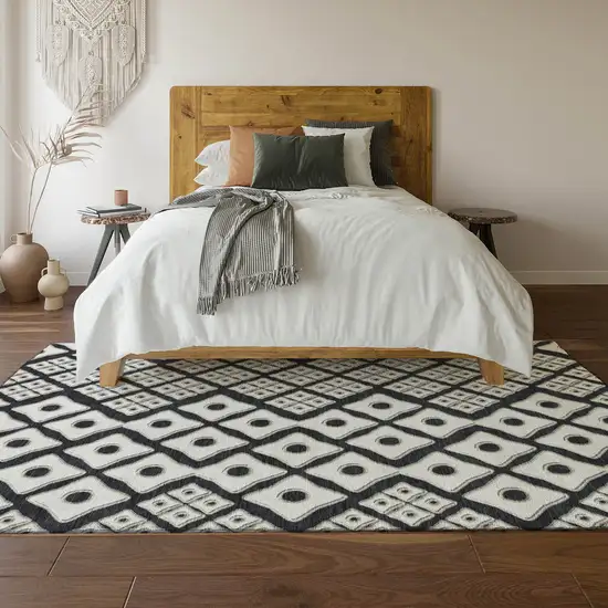 Black And Ivory Geometric Washable Area Rug With UV Protection Photo 6
