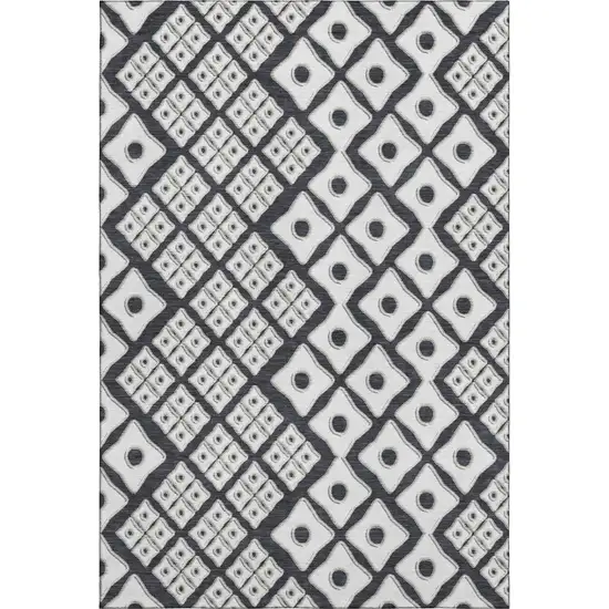 Black And Ivory Geometric Washable Area Rug With UV Protection Photo 2