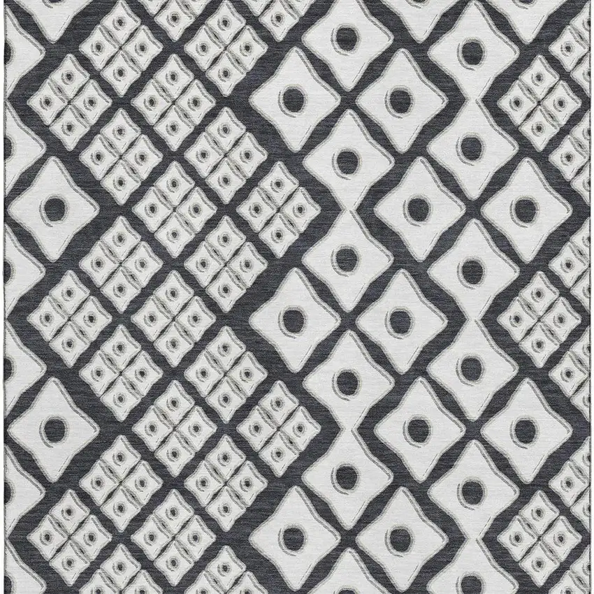 Black And Ivory Geometric Washable Area Rug With UV Protection Photo 5