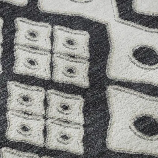 Black And Ivory Geometric Washable Area Rug With UV Protection Photo 9