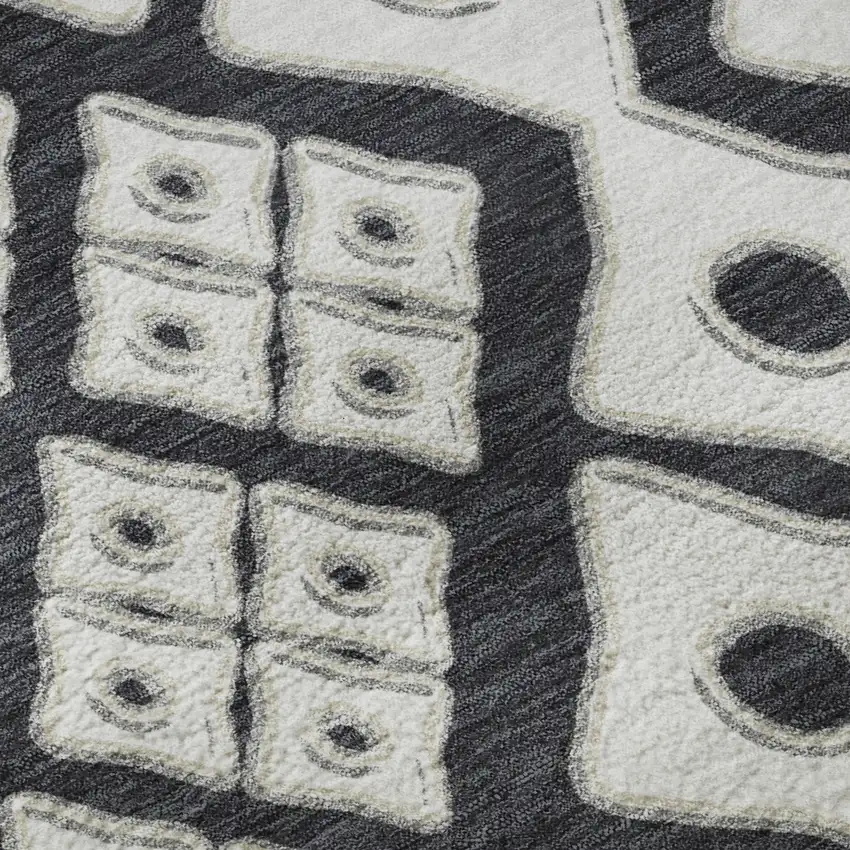 Black And Ivory Geometric Washable Area Rug With UV Protection Photo 9