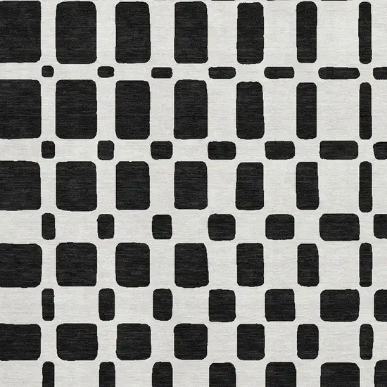 Black And Ivory Geometric Washable Area Rug With UV Protection Photo 3