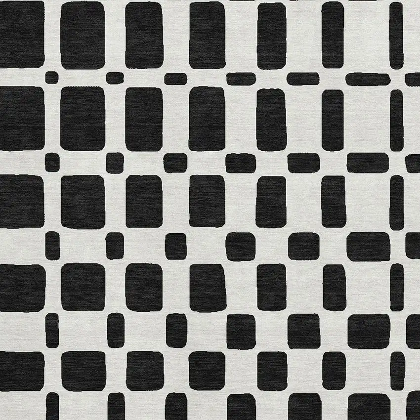 Black And Ivory Geometric Washable Area Rug With UV Protection Photo 3