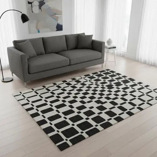 Black And Ivory Geometric Washable Area Rug With UV Protection Photo 2