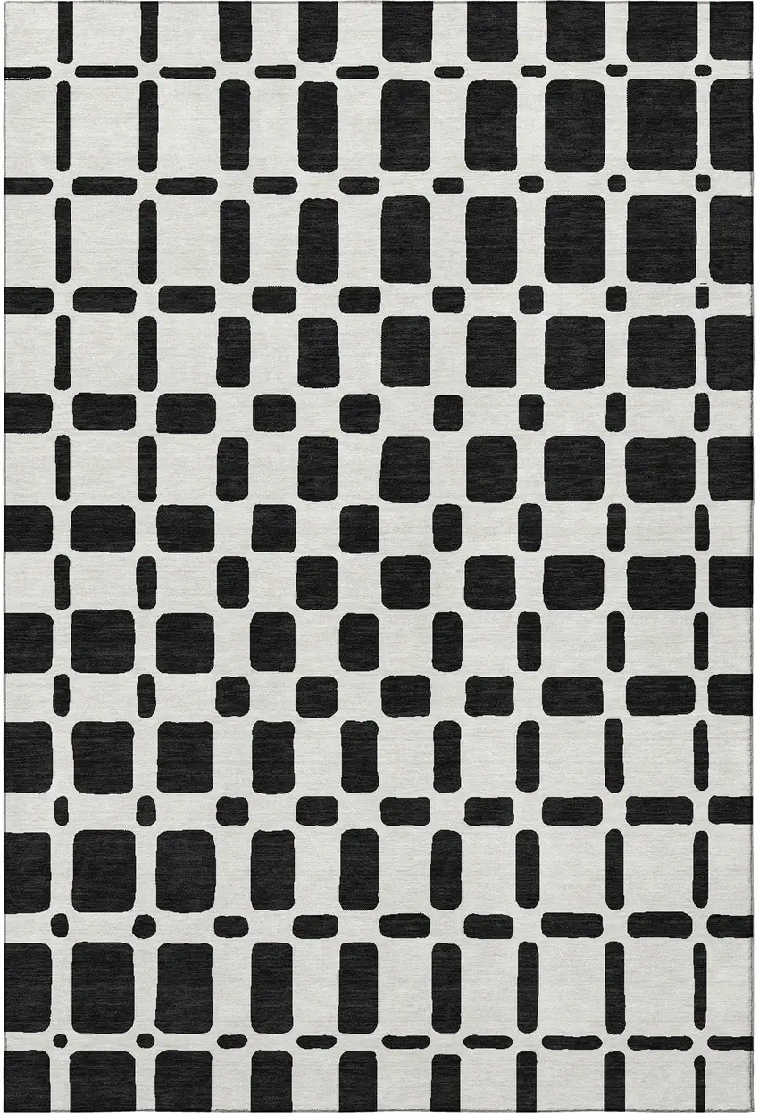 Black And Ivory Geometric Washable Area Rug With UV Protection Photo 4