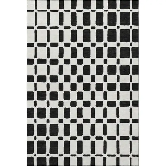 Black And Ivory Geometric Washable Area Rug With UV Protection Photo 4