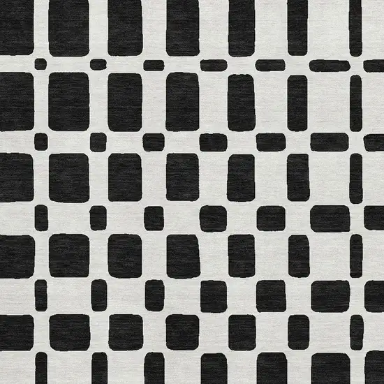Black And Ivory Geometric Washable Area Rug With UV Protection Photo 3