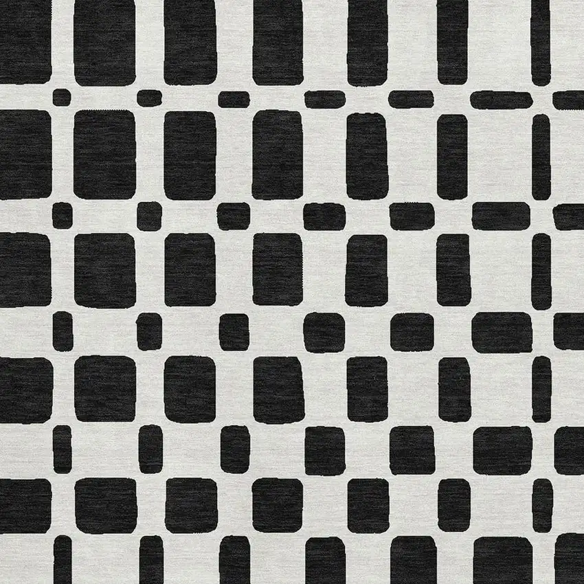 Black And Ivory Geometric Washable Area Rug With UV Protection Photo 3