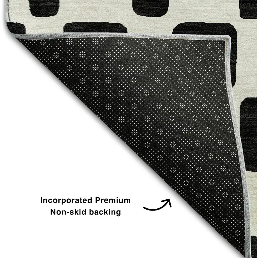 Black And Ivory Geometric Washable Area Rug With UV Protection Photo 7