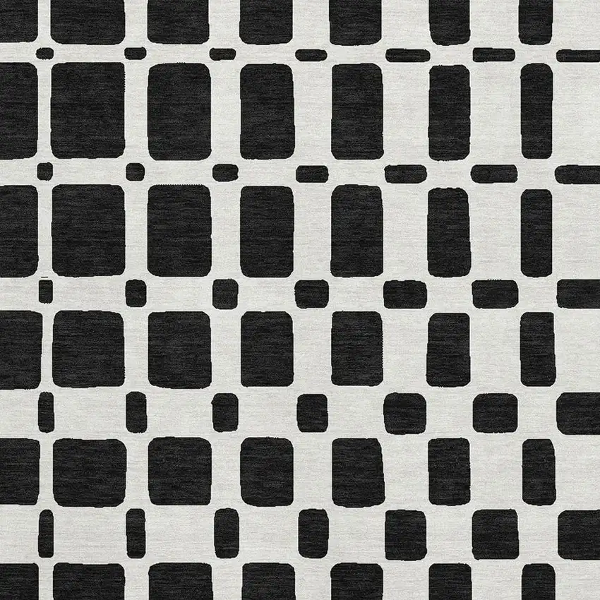 Black And Ivory Geometric Washable Area Rug With UV Protection Photo 3