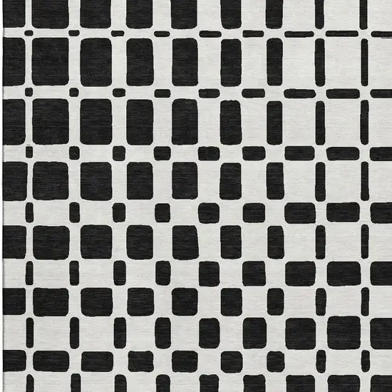 Black And Ivory Geometric Washable Area Rug With UV Protection Photo 4