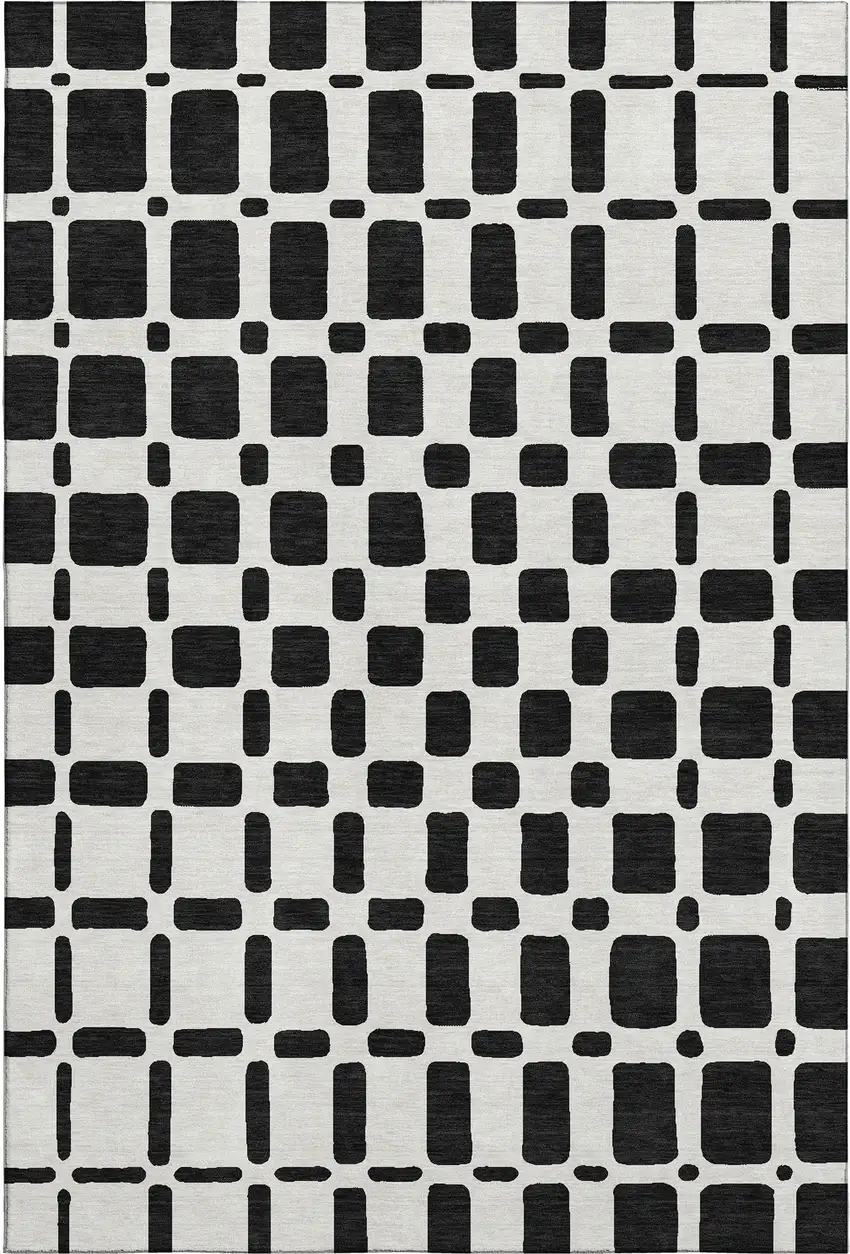 Black And Ivory Geometric Washable Area Rug With UV Protection Photo 1
