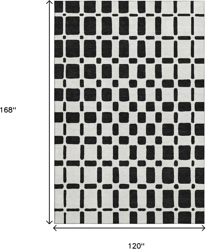 Black And Ivory Geometric Washable Area Rug With UV Protection Photo 9