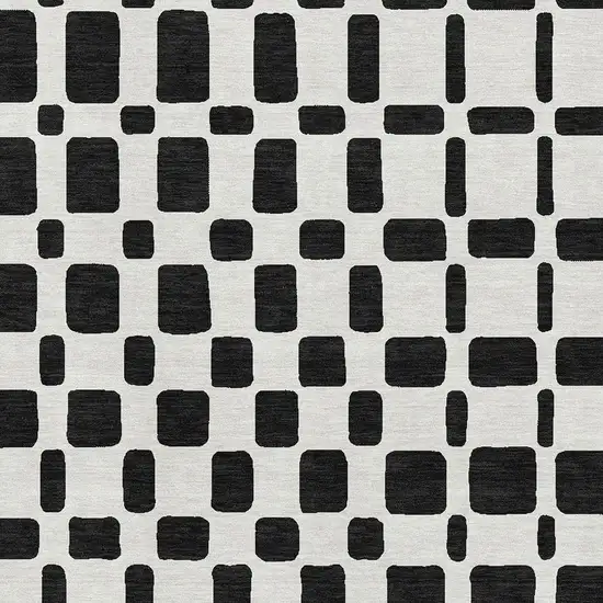 Black And Ivory Geometric Washable Area Rug With UV Protection Photo 3