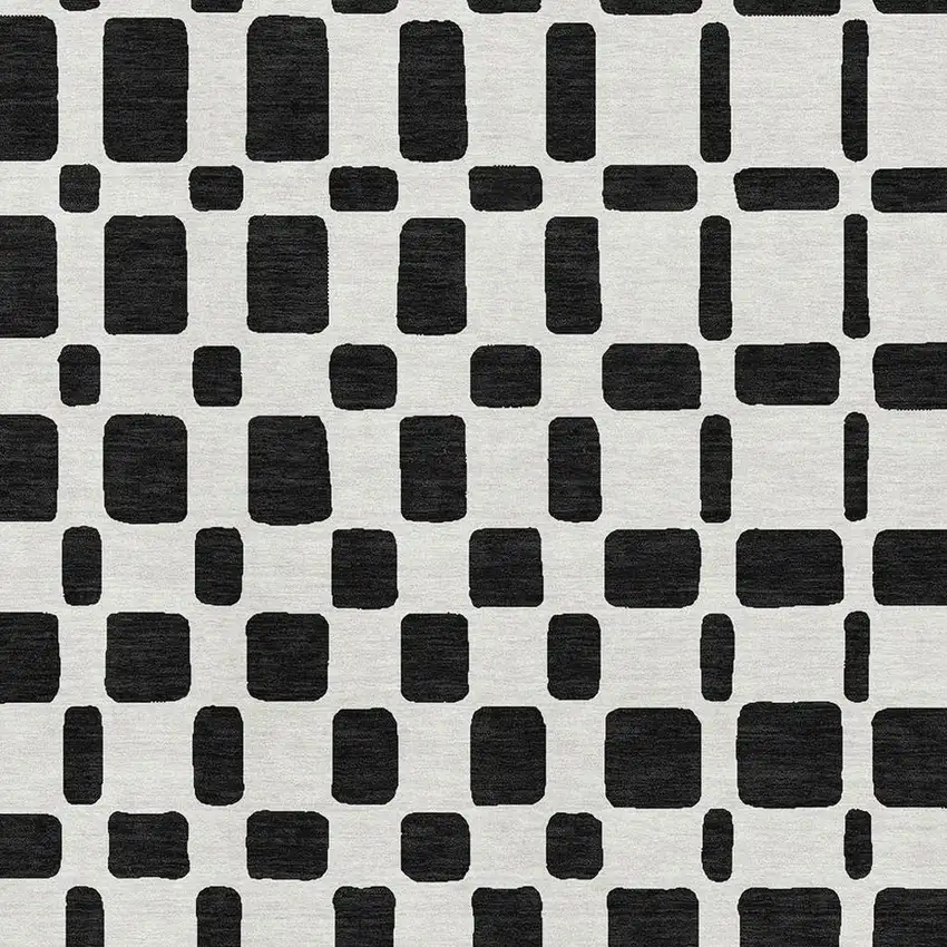 Black And Ivory Geometric Washable Area Rug With UV Protection Photo 3