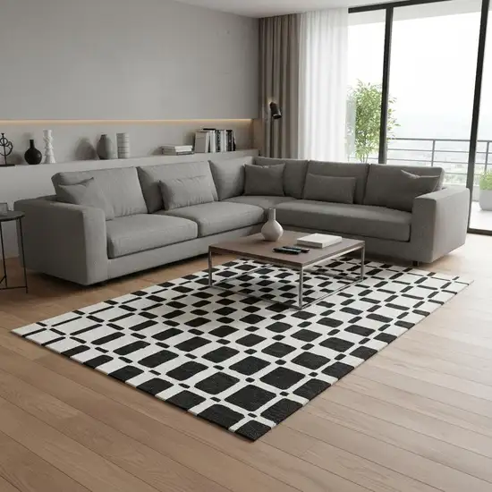 Black And Ivory Geometric Washable Area Rug With UV Protection Photo 2