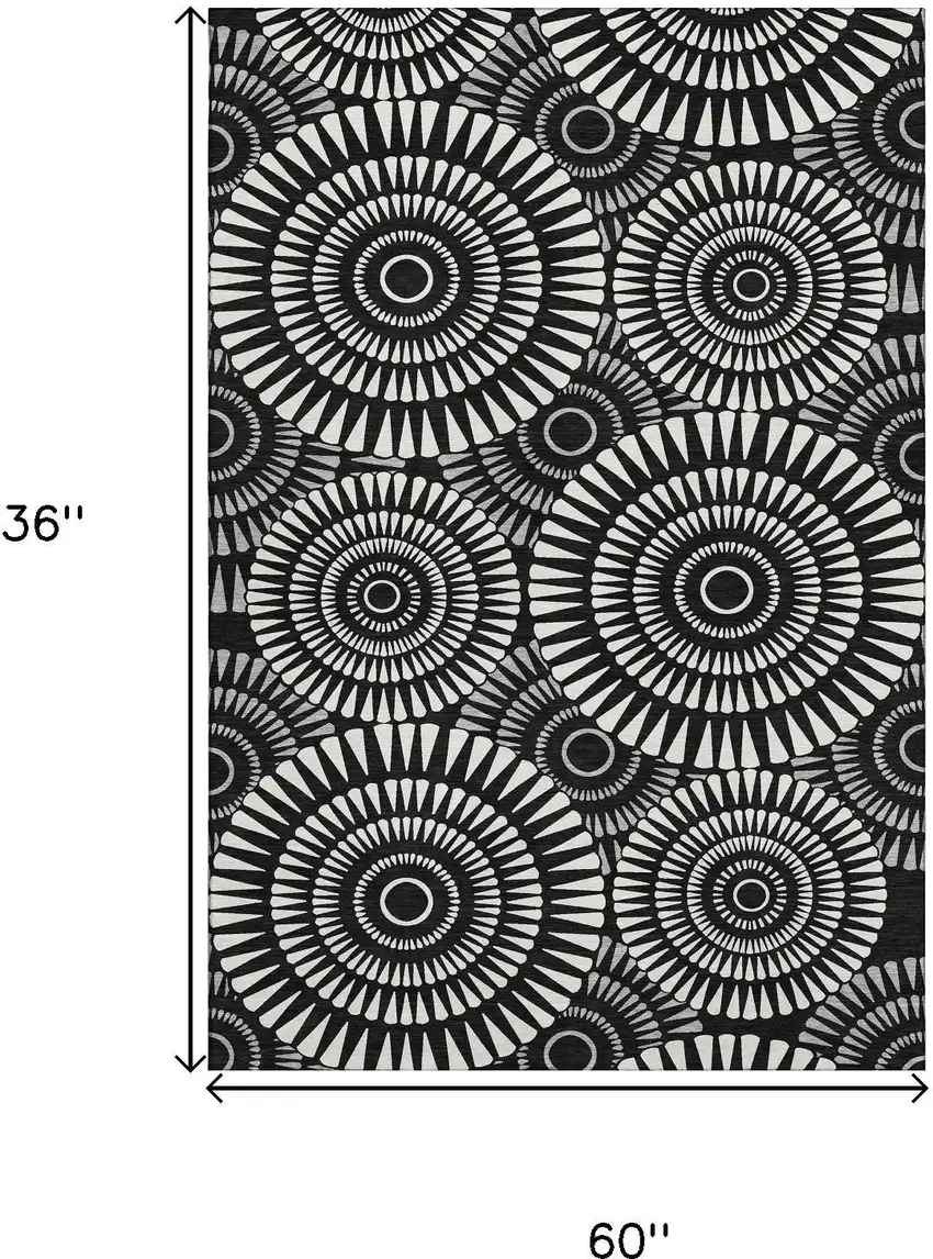 Black And Ivory Geometric Washable Area Rug With UV Protection Photo 3