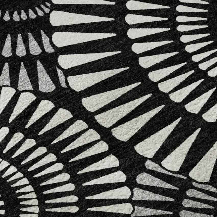 Black And Ivory Geometric Washable Area Rug With UV Protection Photo 9