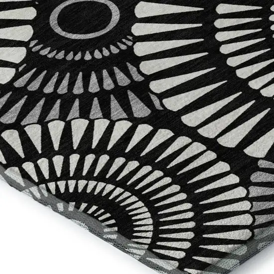 Black And Ivory Geometric Washable Area Rug With UV Protection Photo 4