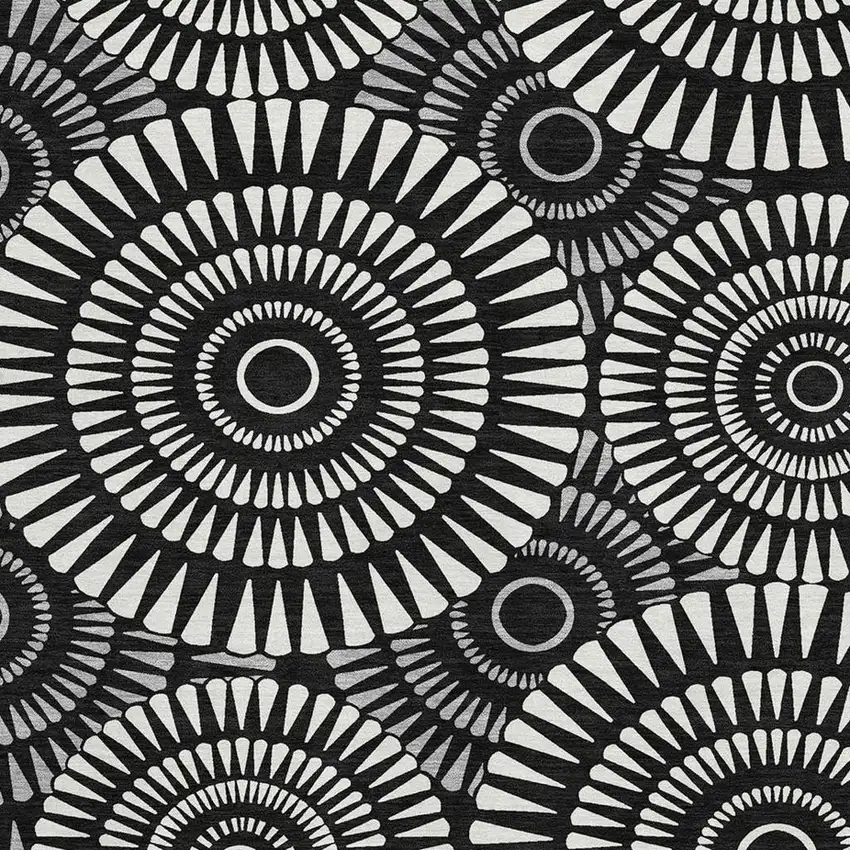 Black And Ivory Geometric Washable Area Rug With UV Protection Photo 5