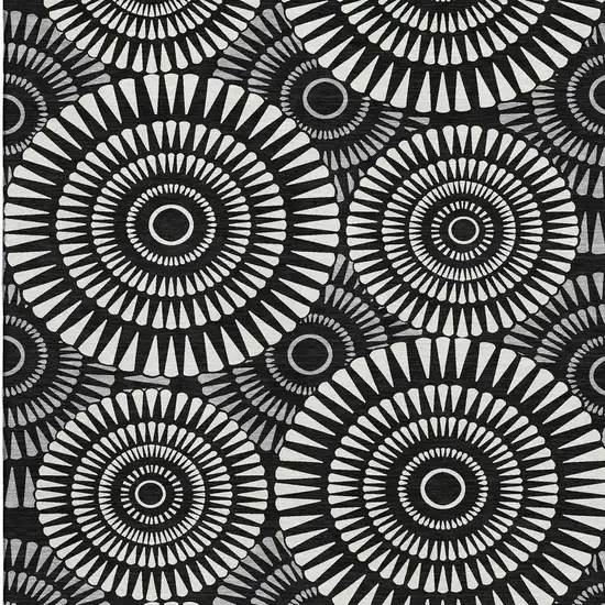 Black And Ivory Geometric Washable Area Rug With UV Protection Photo 4