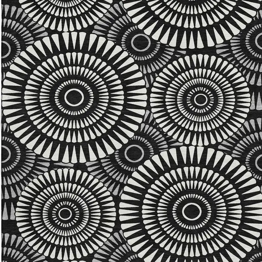Black And Ivory Geometric Washable Area Rug With UV Protection Photo 4