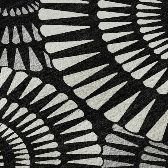 Black And Ivory Geometric Washable Area Rug With UV Protection Photo 9