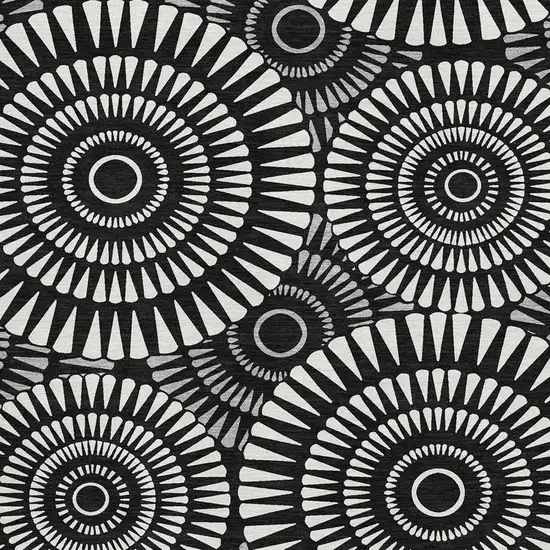 Black And Ivory Geometric Washable Area Rug With UV Protection Photo 3