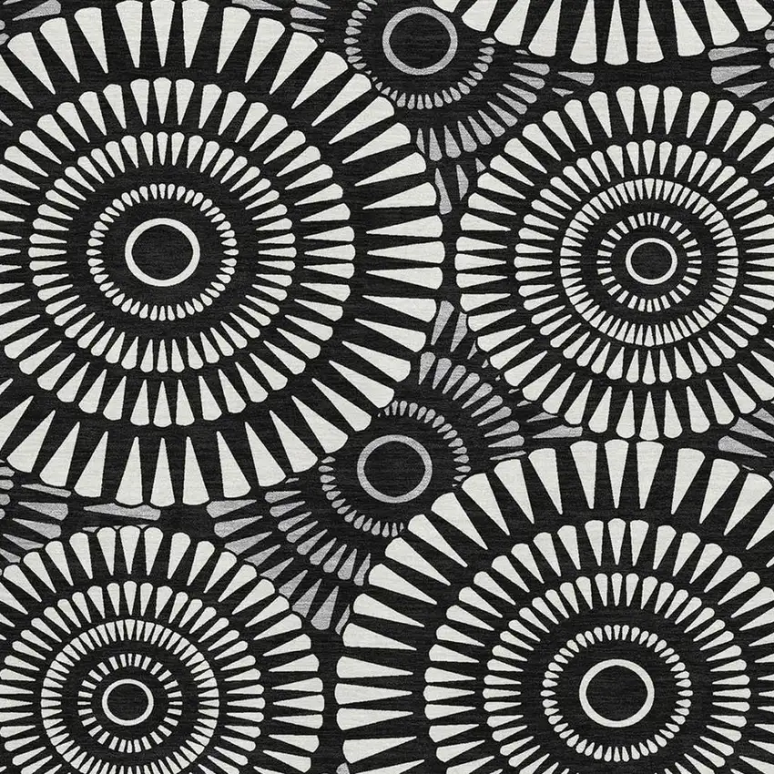 Black And Ivory Geometric Washable Area Rug With UV Protection Photo 3