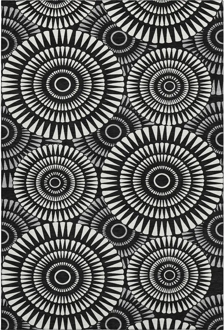 Black And Ivory Geometric Washable Area Rug With UV Protection Photo 6