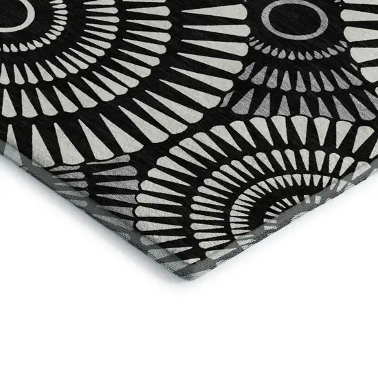 Black And Ivory Geometric Washable Area Rug With UV Protection Photo 3