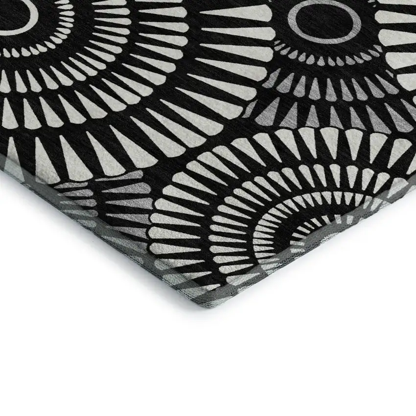 Black And Ivory Geometric Washable Area Rug With UV Protection Photo 3
