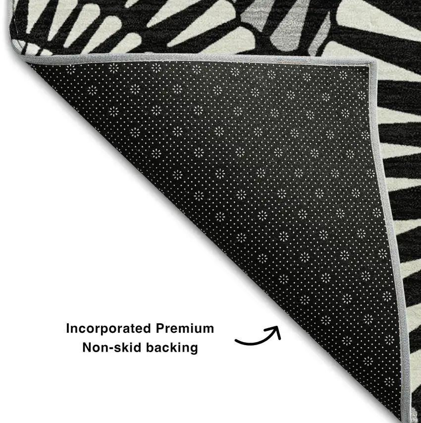 Black And Ivory Geometric Washable Area Rug With UV Protection Photo 7
