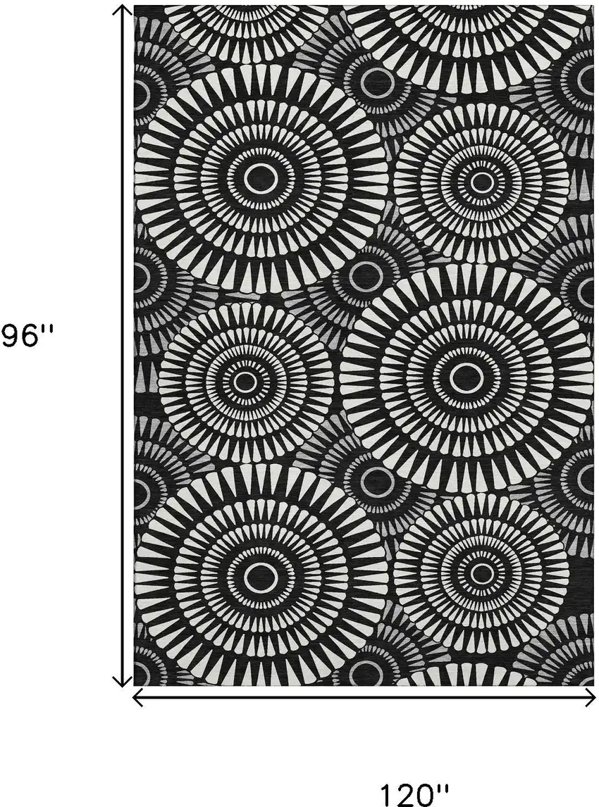 Black And Ivory Geometric Washable Area Rug With UV Protection Photo 8