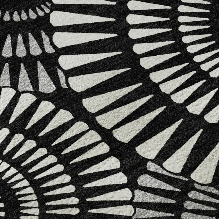 Black And Ivory Geometric Washable Area Rug With UV Protection Photo 7