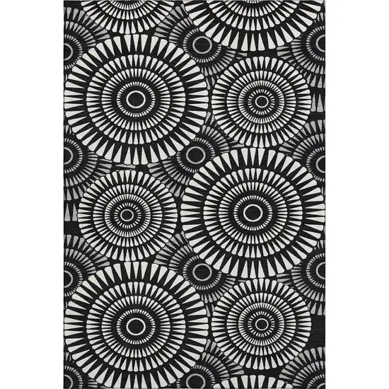 Black And Ivory Geometric Washable Area Rug With UV Protection Photo 7