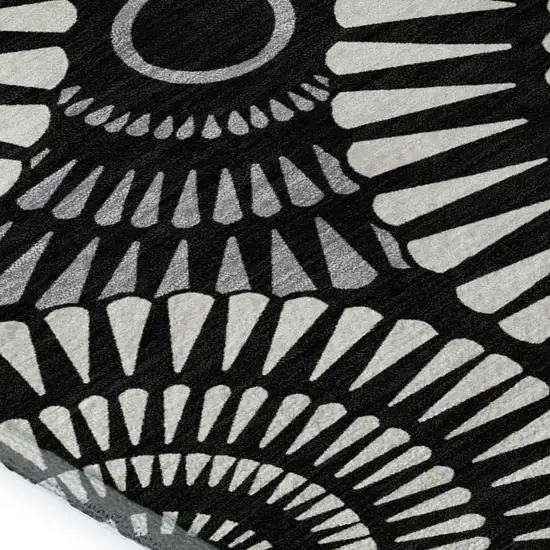 Black And Ivory Geometric Washable Area Rug With UV Protection Photo 3