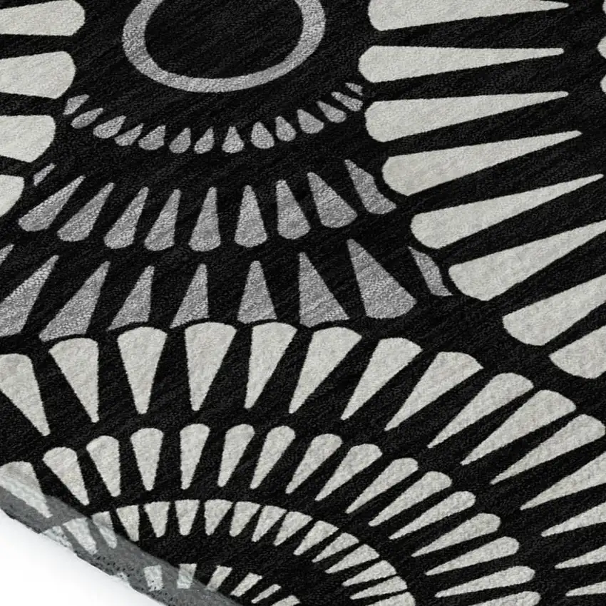 Black And Ivory Geometric Washable Area Rug With UV Protection Photo 3