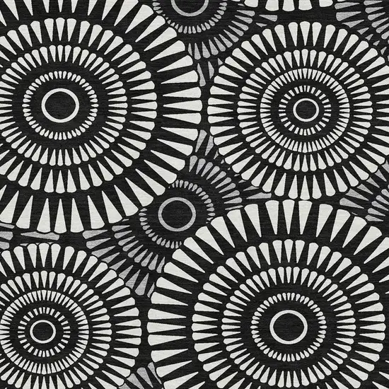 Black And Ivory Geometric Washable Area Rug With UV Protection Photo 3