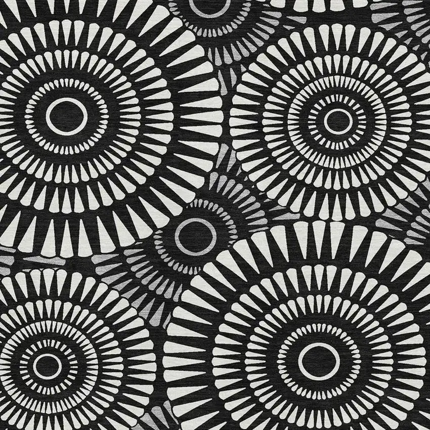 Black And Ivory Geometric Washable Area Rug With UV Protection Photo 3