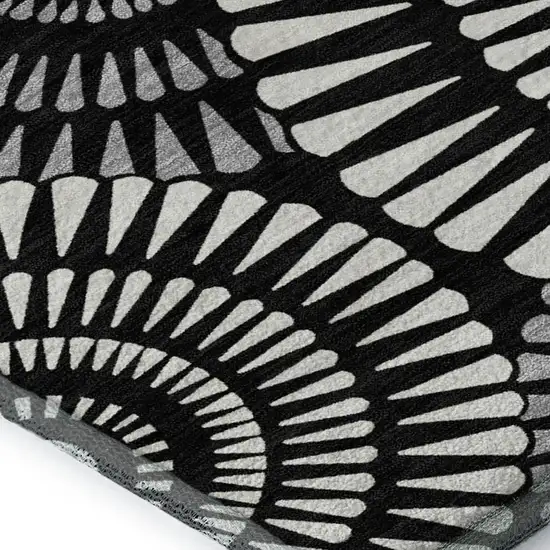 Black And Ivory Geometric Washable Area Rug With UV Protection Photo 3