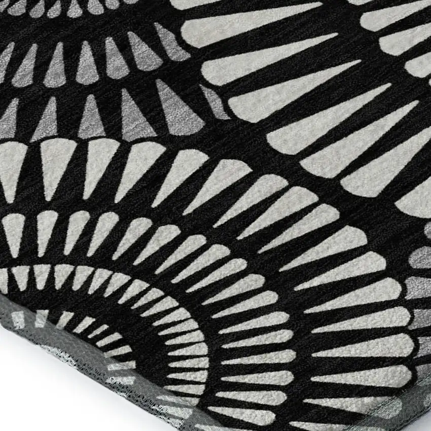Black And Ivory Geometric Washable Area Rug With UV Protection Photo 3