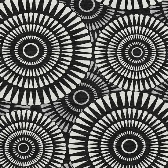 Black And Ivory Geometric Washable Area Rug With UV Protection Photo 3
