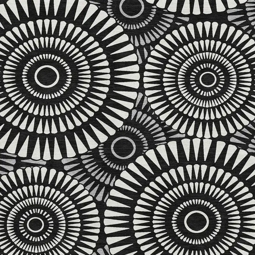 Black And Ivory Geometric Washable Area Rug With UV Protection Photo 3