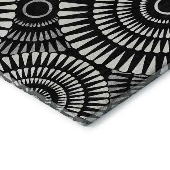 Black And Ivory Geometric Washable Area Rug With UV Protection Photo 1